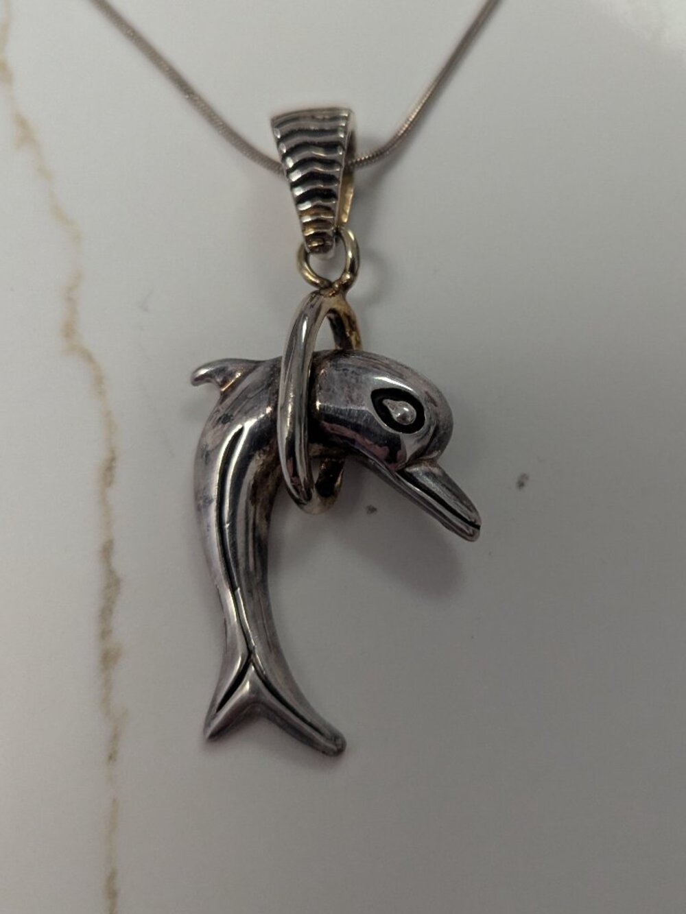 Silver Tone Dolphin Pendant Necklace Coastal Beach Ocean Jewelry